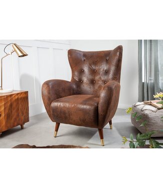 Invicta Interior Retro Design Armstoel DON Antiek Bruin Goud Voetdoppen met Veerkern - 44550
