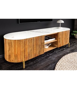 Invicta Interior Massief tv-bord TRES CHIC 140cm bruin mangohout wit marmer met veel opbergruimte - 45756