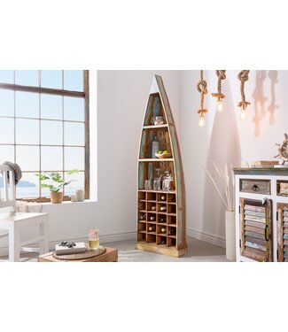 Invicta Interior Stevige Boot Plank JAKARTA 190cm Kleurrijk Mango Hout Gemaakt van Gerecycleerde Vissersboten Wijnrek - 36358