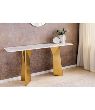 Invicta Interior Design wandtafel EXTRAVAGANCIA 140cm wit marmer geborsteld champagne goud metaal - 45936
