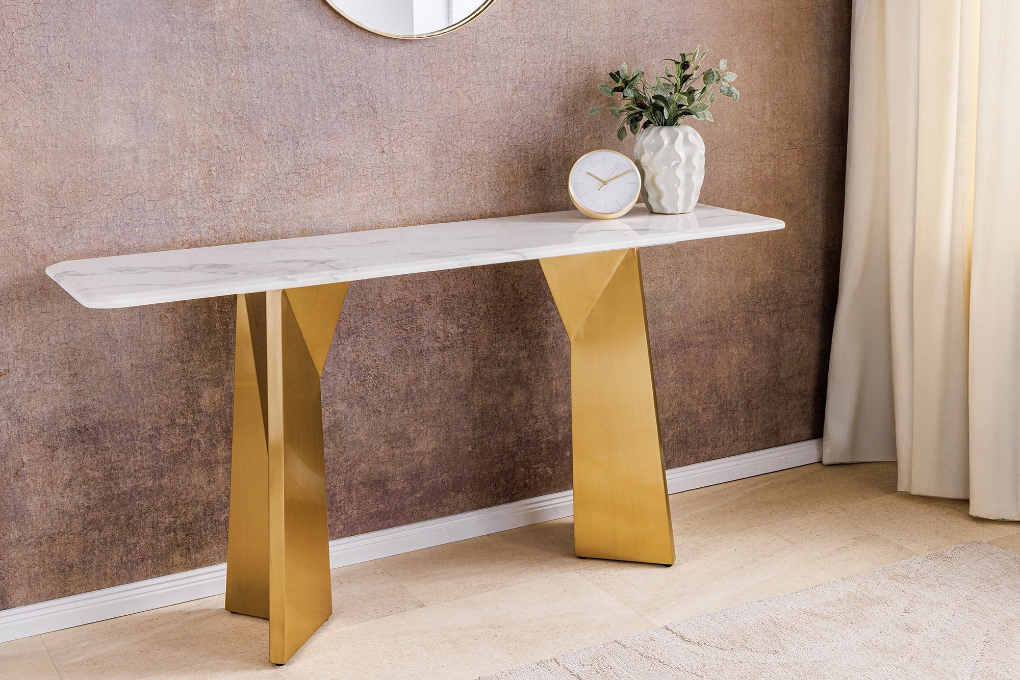 Design wandtafel EXTRAVAGANCIA 140cm wit marmer geborsteld champagne goud metaal - 45936 afbeelding