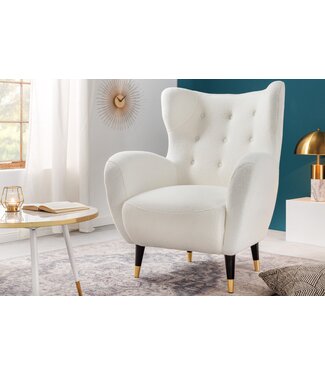 Invicta Interior Retro Design Fauteuil DON Wit Bouclé Innerspring Gouden Neus - 45970