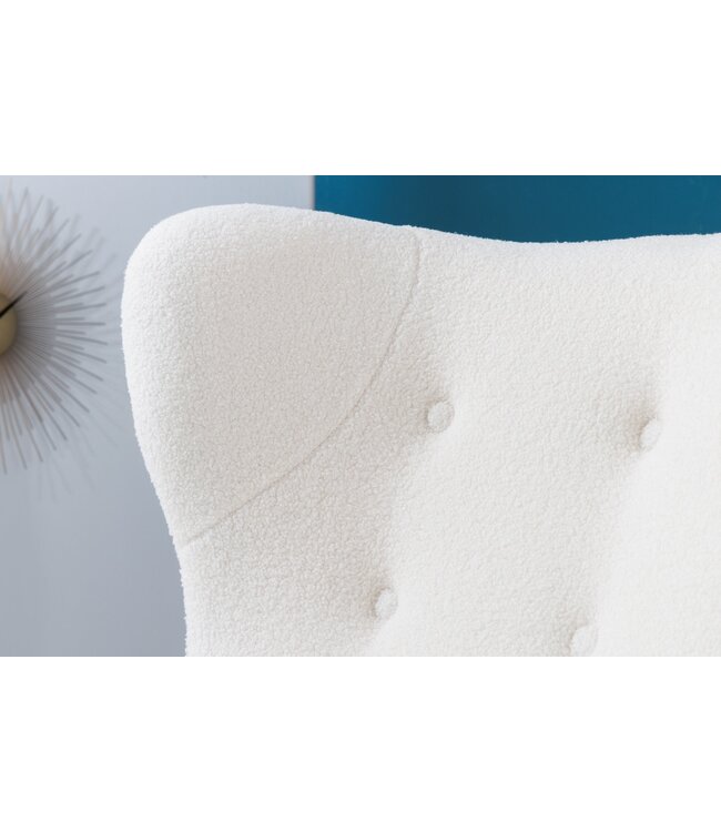 Invicta Interior Retro Design Fauteuil DON Wit Bouclé Innerspring Gouden Neus - 45970