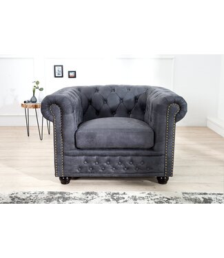 Invicta Interior Chesterfield Fauteuil 105cm antiek grijs met knoopstiksels en veerkern - 37389