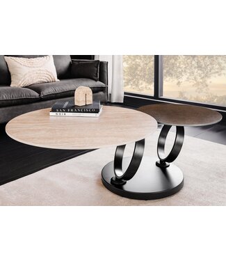 Invicta Interior Design salontafel DANCING RINGS roest ronde draaibare travertijn keramiek brons frame - 46316