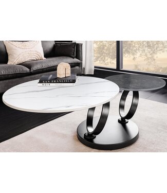 Invicta Interior Design salontafel DANCING RINGS wit antraciet rond draaibaar marmer keramiek zwart - 46317