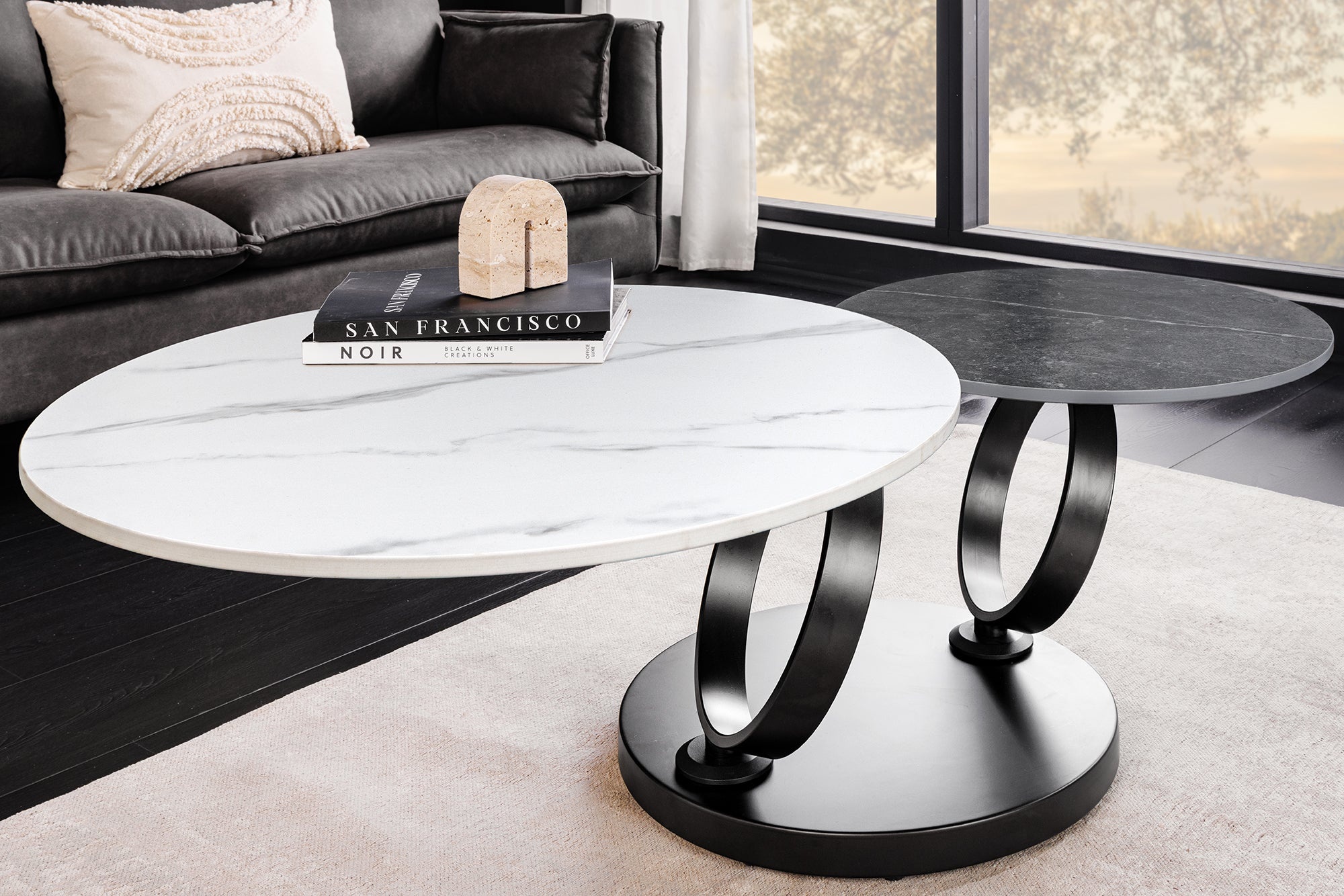 Design salontafel DANCING RINGS wit antraciet rond draaibaar marmer keramiek zwart - 46317 afbeelding