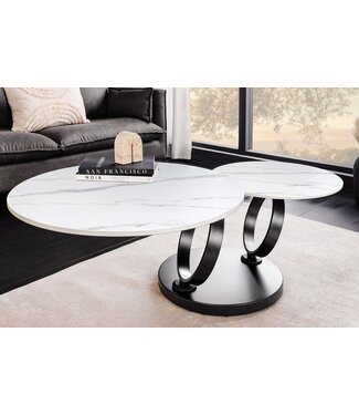 Invicta Interior Design salontafel DANCING RINGS wit ronde draaibaar marmer keramiek zwart metaal - 46356