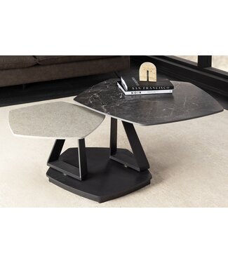 Invicta Interior Draaibare salontafel MOVEMENT antraciet grijs keramiek vijfhoekig zwart metalen onderstel - 46420