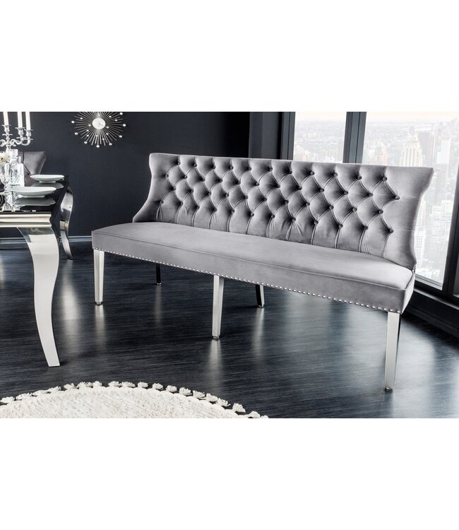 Invicta Interior Design bankstel CASTLE DELUXE 165cm grijs fluwelen leeuwenkop Chesterfield Barok - 43211