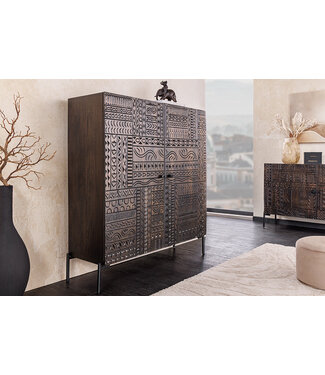 Invicta Interior Massief dressoir TRIBAL 120cm Antiek Bruin Mangohout 3D Front Veel opbergruimte - 45996