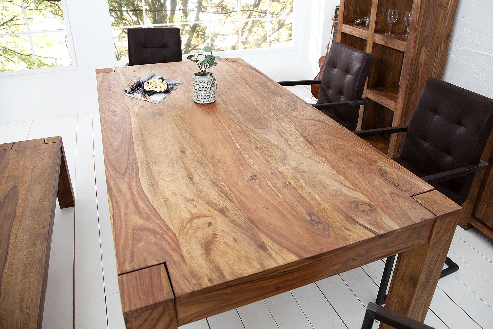 Massief houten eettafel MAKASSAR 200cm bruin sheesham, houten poten met houten poten rechthoekig - 15516 afbeelding