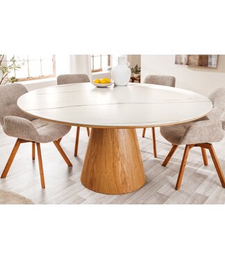 Invicta Interior Ronde eettafel UNIQUE 120 cm wit natuurlijk eiken keramiek marmeren kolomvoet - 45143