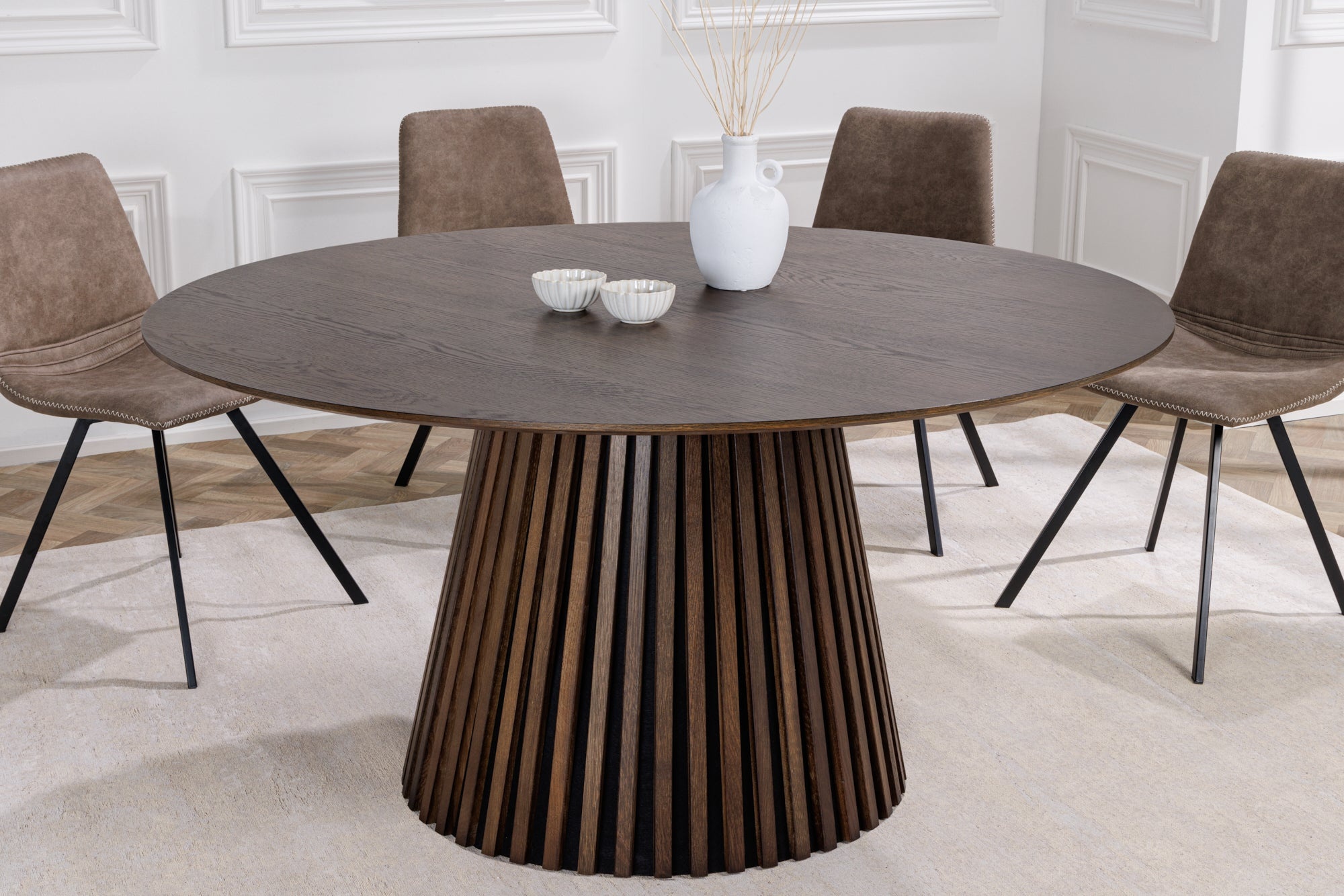 Ronde eettafel VALHALLA WOOD 120cm gerookt eiken kolomvoet - 43434 afbeelding