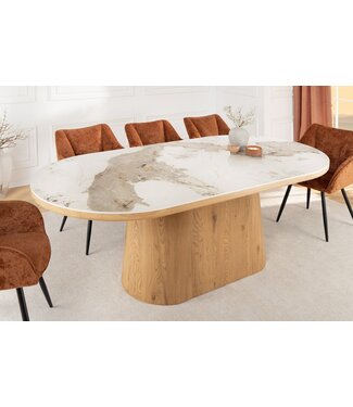 Invicta Interior Ovale eettafel UNIQUE 200 cm wit natuurlijk keramiek eiken kolomvoet - 46381