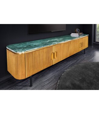 Invicta Interior Design TV-bord VENEZIANO 160 cm messing groen marmeren blad mangohout retro - 44534