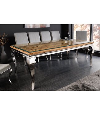 Invicta Interior Design eettafel MODERN BAROK 200 cm naturel chroom teakhouten roestvrijstalen blad - 6044363