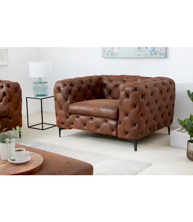 Invicta Interior Design Chesterfield Fauteuil MODERN BAROK 120cm antiek bruin microvezel met veerkern - 44399