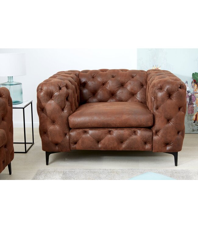 Invicta Interior Design Chesterfield Fauteuil MODERN BAROK 120cm antiek bruin microvezel met veerkern - 44399