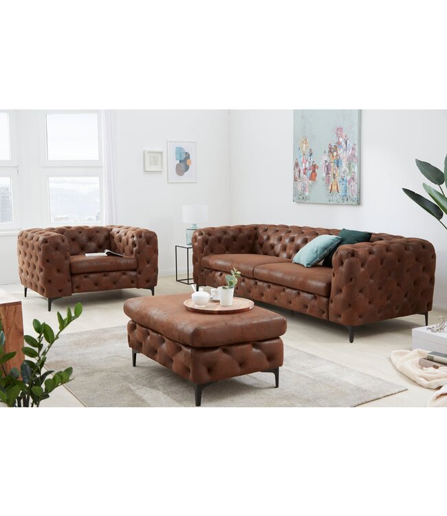 Invicta Interior Design Chesterfield Fauteuil MODERN BAROK 120cm antiek bruin microvezel met veerkern - 44399