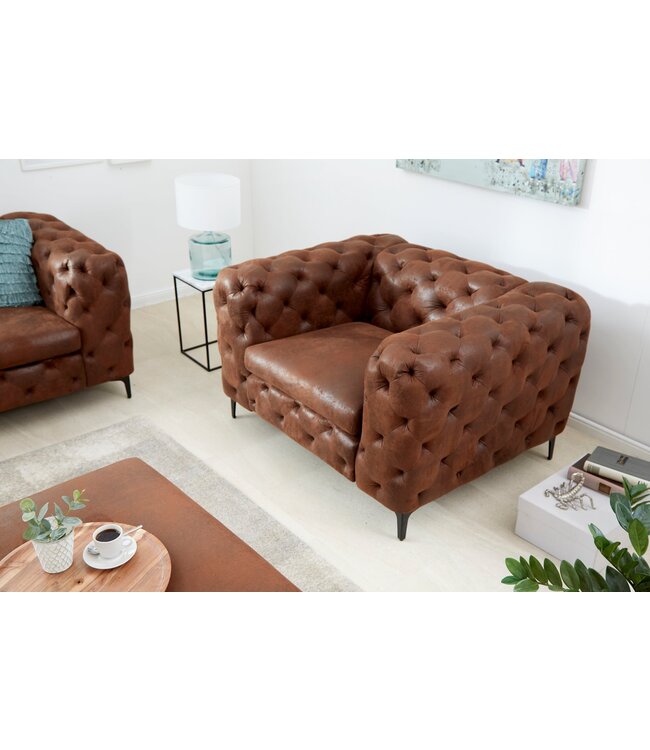 Invicta Interior Design Chesterfield Fauteuil MODERN BAROK 120cm antiek bruin microvezel met veerkern - 44399