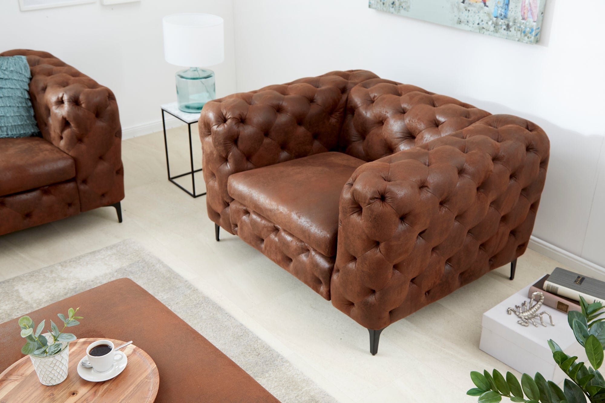 Design Chesterfield Fauteuil MODERN BAROK 120cm antiek bruin microvezel met veerkern - 44399 afbeelding
