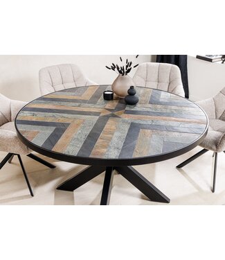 Invicta Interior Ronde eettafel MOUNTAIN SOUL 120cm zwart grijs natuursteen ijzeren sterrenframe - 45672