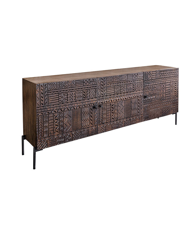 Invicta Interior Massief dressoir TRIBAL 180cm antiek bruin mangohout 3D front veel opbergruimte - 45995
