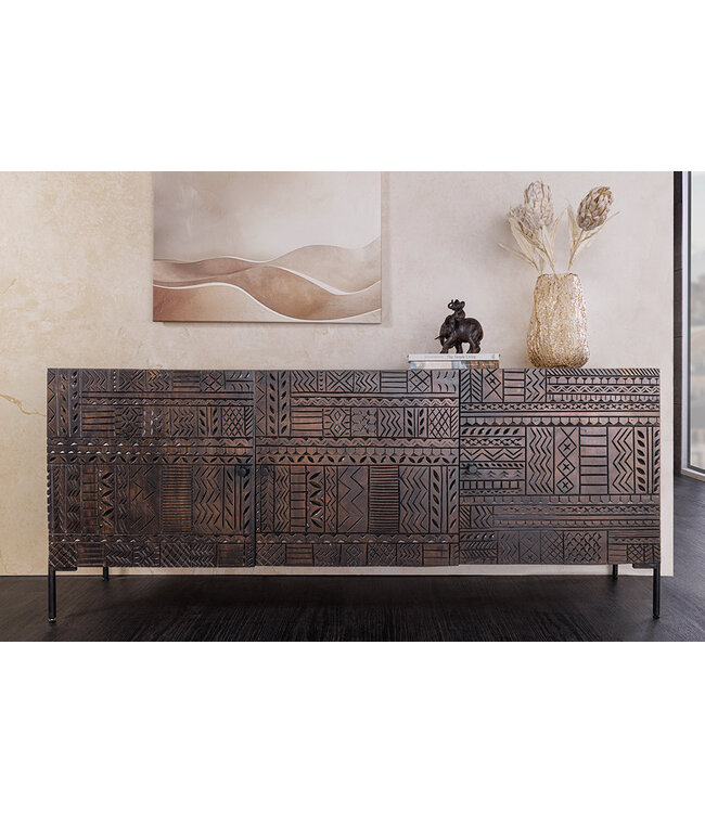 Invicta Interior Massief dressoir TRIBAL 180cm antiek bruin mangohout 3D front veel opbergruimte - 45995