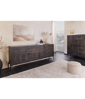 Invicta Interior Massief dressoir TRIBAL 180cm antiek bruin mangohout 3D front veel opbergruimte - 45995