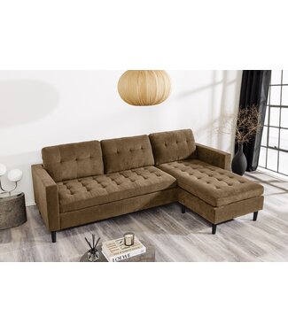 Invicta Interior Retro hoekbank STOCKHOLM 220cm bruin corduroy Spring Core 3-zits - 44153