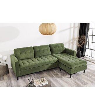 Invicta Interior Retro hoekbank STOCKHOLM 220cm Groen corduroy stof Spring Core 3-zits - 44152
