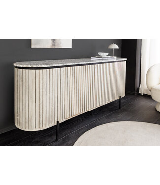 Invicta Interior Massief dressoir ADLON 170 cm grijs geborsteld mangohout met wit marmeren blad - 47694