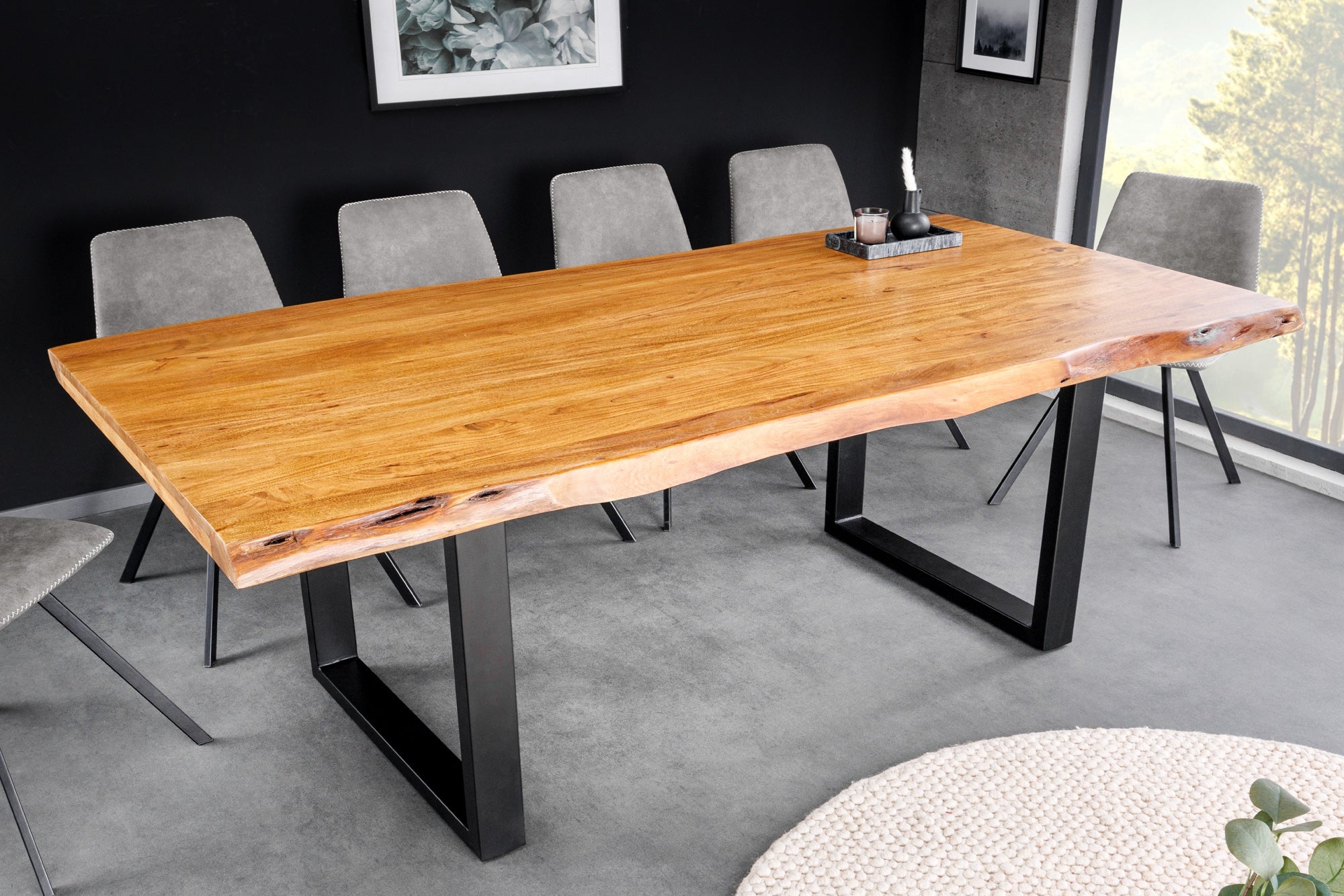Massief houten eettafel MAMMUT 200 cm acaciahouten onderstel zwart metalen boomrand - 6043789 afbeelding