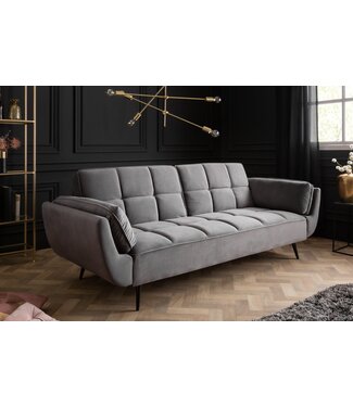 Invicta Interior Retro slaapbank BOUTIQUE 215cm grijs fluwelen 3-zits met zwarte poten - 40567