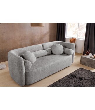 Invicta Interior Moderne bank ART DECO 200cm grijs Bouclé 3-zits bank incl. kussens - 44508