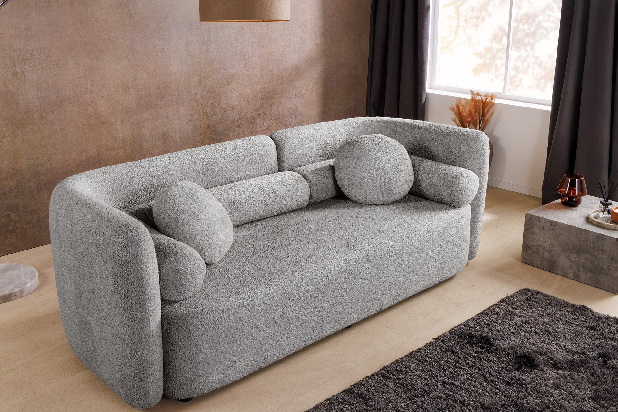 Moderne bank ART DECO 200cm grijs Bouclé 3-zits bank incl. kussens - 44508 afbeelding