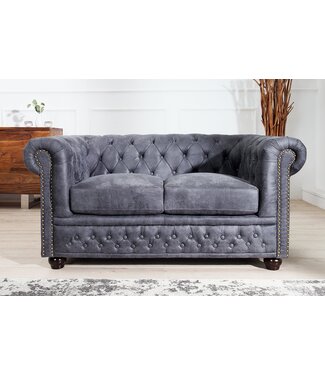 Invicta Interior Chesterfield 2-zitsbank 150 cm antiek grijs microvezel stiksels met veerknopen - 37390