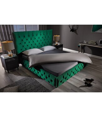 Invicta Interior Design bedstee PARIS 180x200cm donkergroen fluweel Chesterfield tweepersoonsbed - 41336