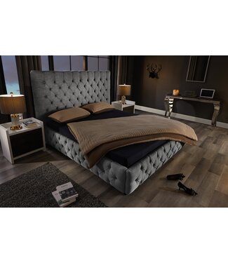 Invicta Interior Design bedstee PARIS 180x200cm grijs linnen Chesterfield tweepersoonsbed - 41327