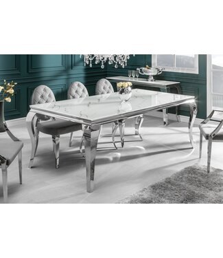 Invicta Interior Design eettafel MODERN BAROK 180 cm wit chroom glazen blad marmer roestvrijstalen poten - 39995