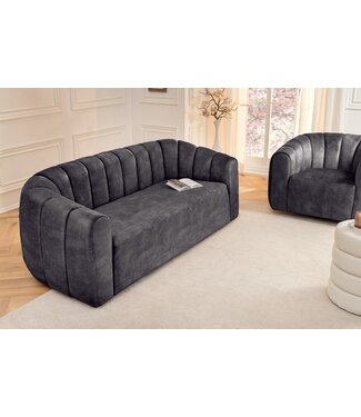 Invicta Interior 3-zitsbank BABYLON 200 cm antraciet fluweel met decoratief stiksel - 44510