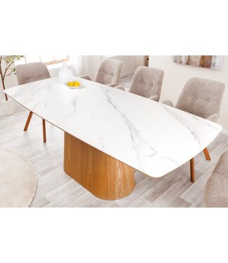 Invicta Interior Design Eettafel UNIEK 200cm Wit Eiken Keramiek Marmeren Kolom Onderstel - 45142