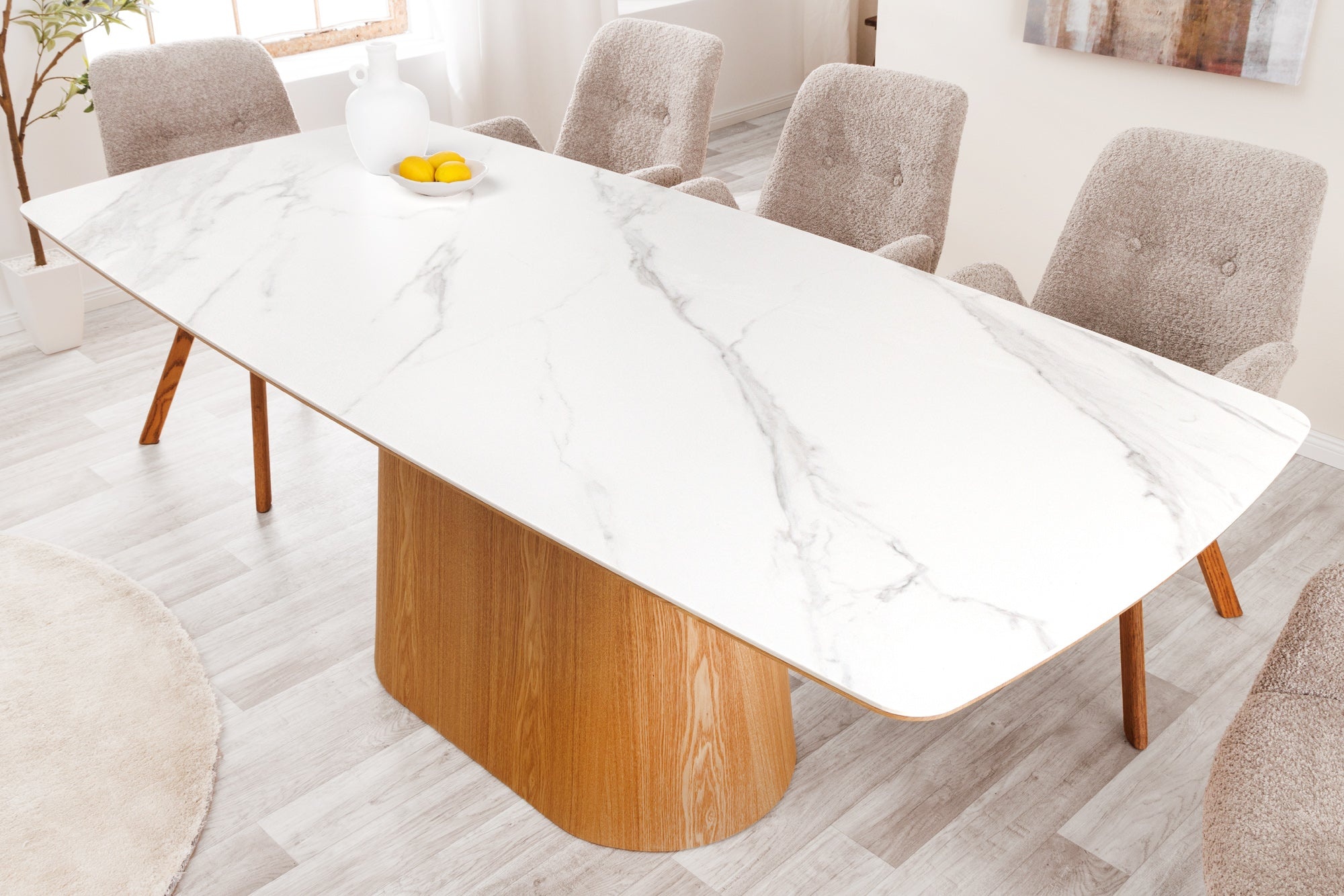 Design Eettafel UNIEK 200cm Wit Eiken Keramiek Marmeren Kolom Onderstel - 45142 afbeelding
