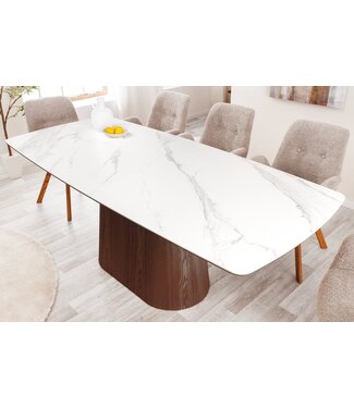 Invicta Interior Design Eettafel UNIEK 200cm Wit Walnoot Keramiek Marmeren Kolom Onderstel - 45139