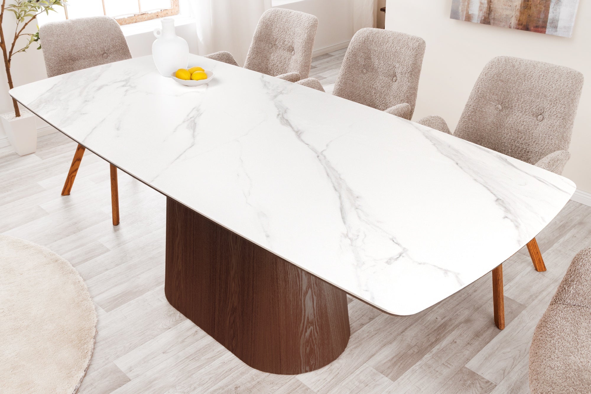 Design Eettafel UNIEK 200cm Wit Walnoot Keramiek Marmeren Kolom Onderstel - 45139 afbeelding