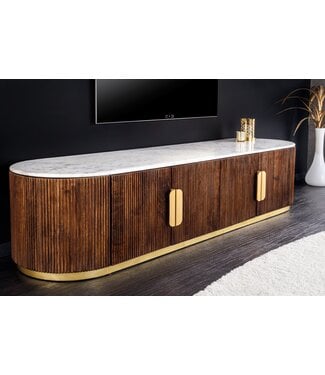Invicta Interior Design TV-bord GATSBY 170 cm Bruin Goud Mangohout Wit Marmeren Blad Lowboard - 45828