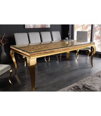 Invicta Interior Design eettafel MODERN BAROK 200cm naturel goud teakhouten roestvrijstalen blad - 44362