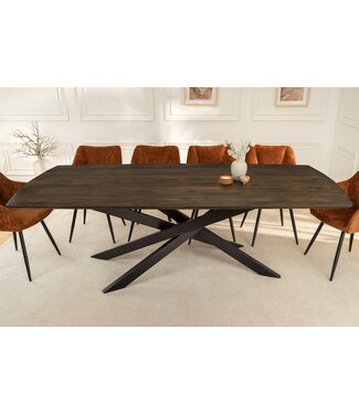 Invicta Interior Massieve eettafel SIGNUM 220cm donkerbruin mangohout bootvorm sterframe - 45837
