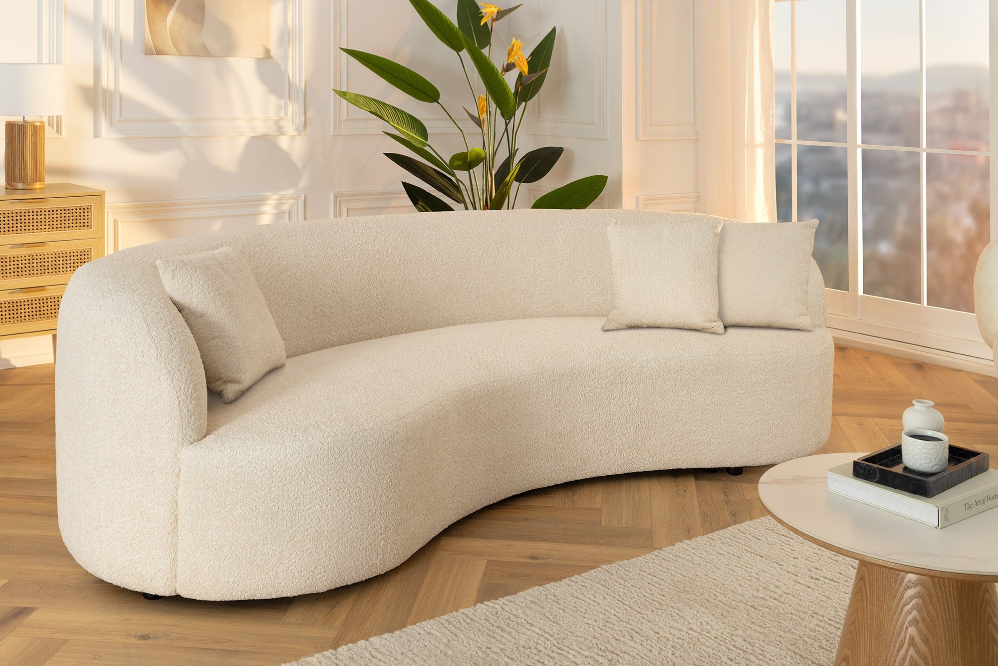 Moderne bank ATELIER 230cm beige bouclé 3-zits bank incl. kussens - 46546 afbeelding